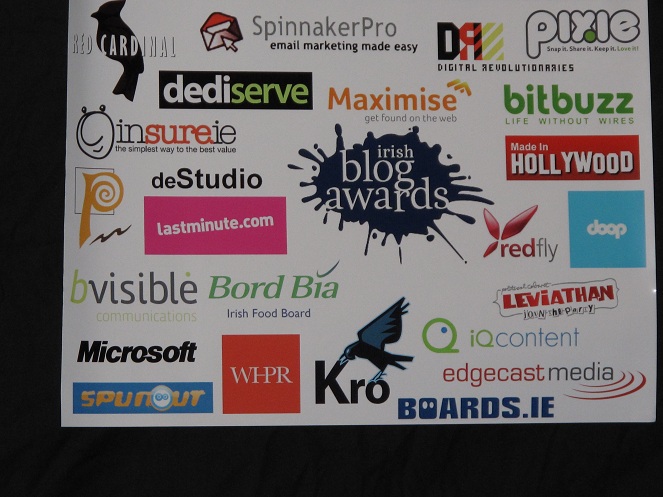 A poster showing all the sponsers of the Irish Blog Awards for 2010.